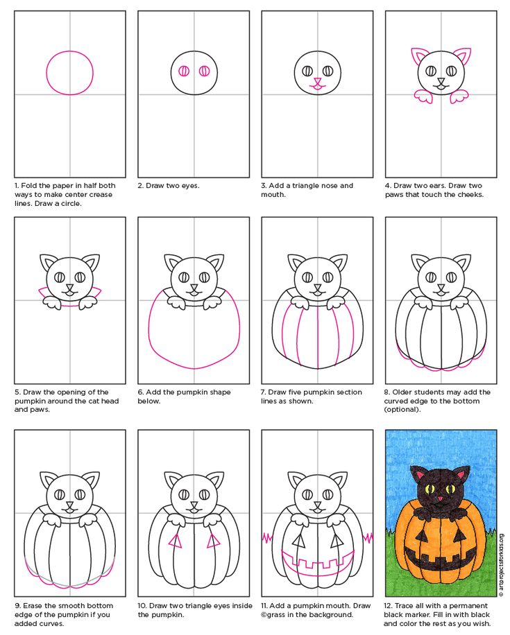 How to draw a halloween cat tutorial video and halloween cat coloring page halloween drawings kids art projects halloween art projects