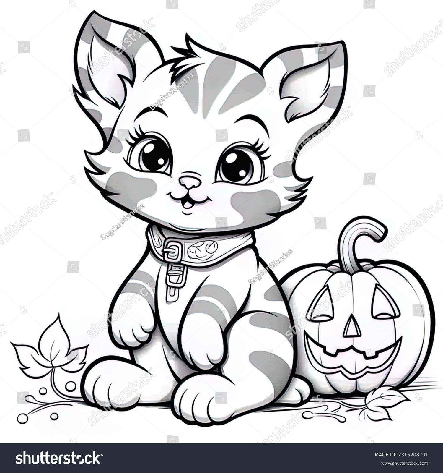 Hakuun cute halloween cat coloring page liittyvã kuvituskuva