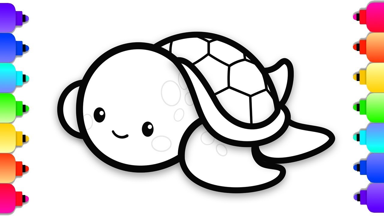 How to draw a baby sea turtle easy step by step for kids cute baby sea turtle coloring page