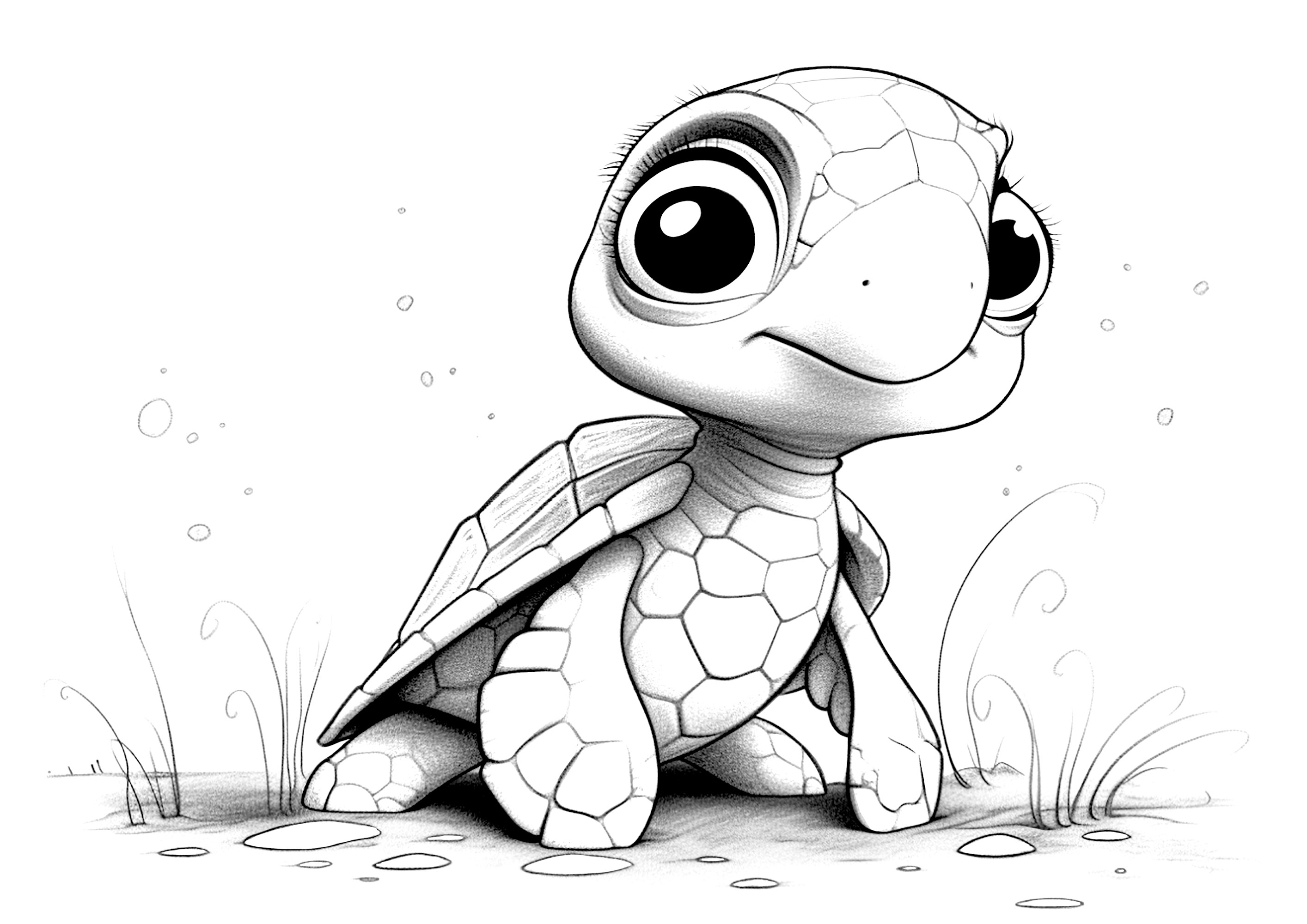 Small turtle pencil drawing style