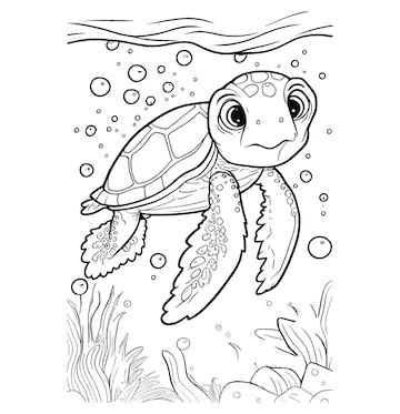 Premium vector baby turtle coloring page black and white illustration vector baby turtle coloring page