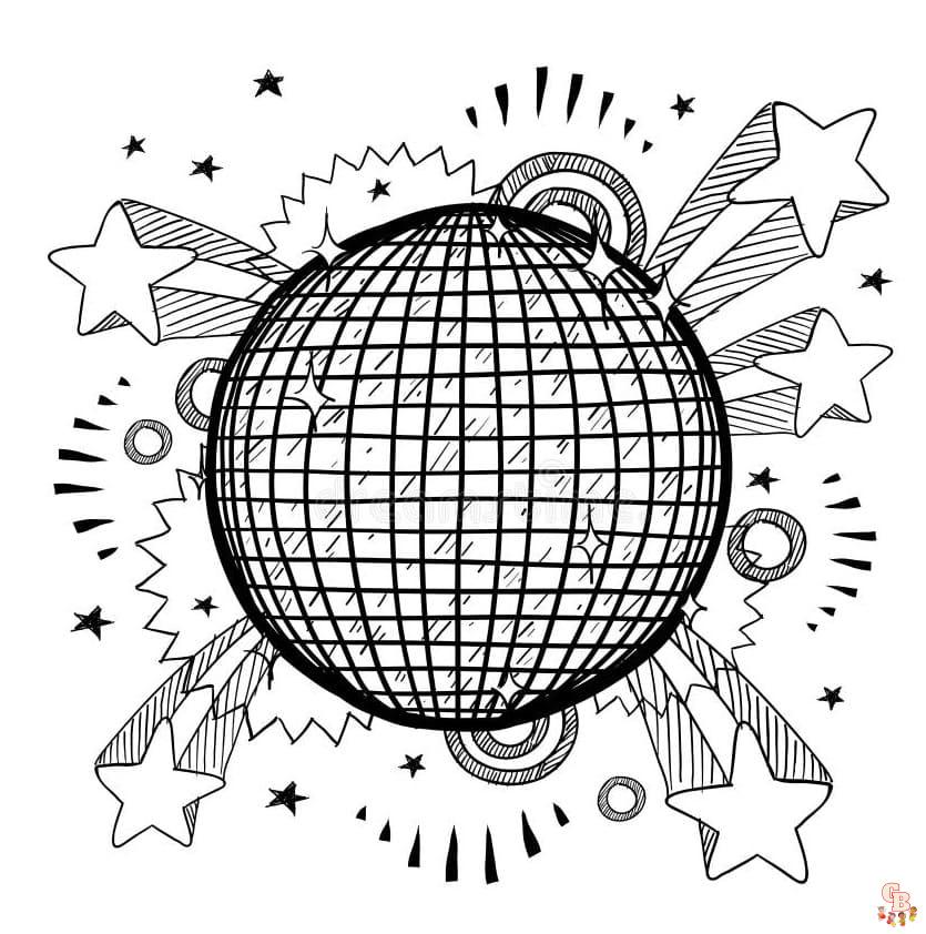 Printabe disco ball coloring pages free for kids and adults