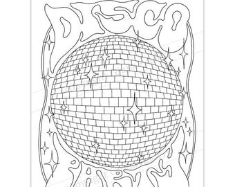 Disco party printable coloring page pdf x a downloadable adult coloring page colouring sheet disco ball