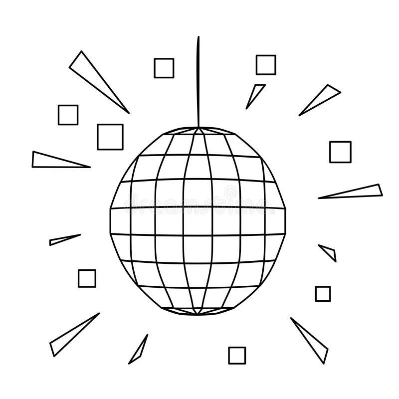 Retro disco ball club ball for party doodle style flat vector outline for coloring book stock vector