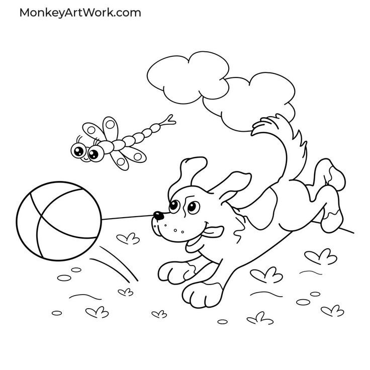 Coloring page outline cartoon dog ball cartoon dog dog ball coloring pages