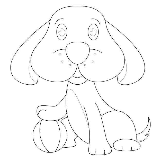 Premium vector cute dog holding a ball suitable for childrens coloring page vector illustration