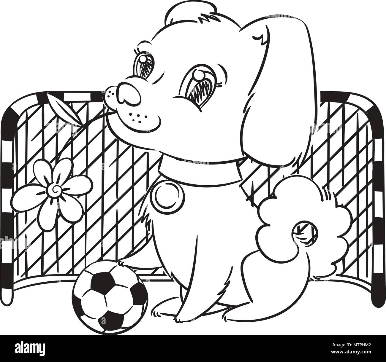 Vector illustration with cute puppy with a soccer ball card or print concept coloring page stock vector image art