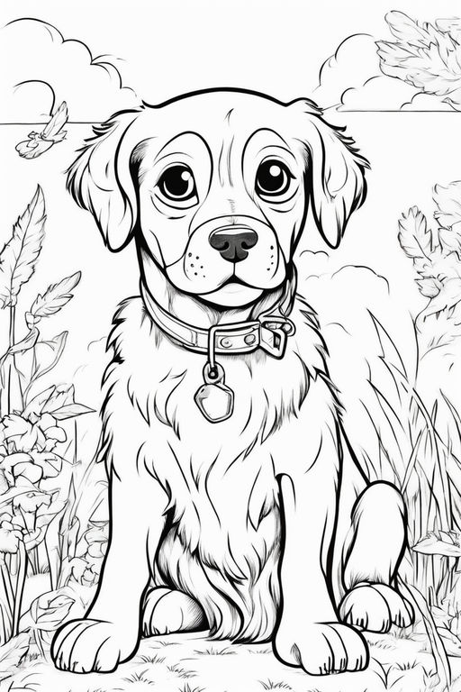 Blonde labrador puppy cute long snout red collar illustration