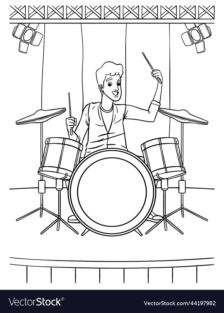 Drummer coloring page for kids royalty free vector image