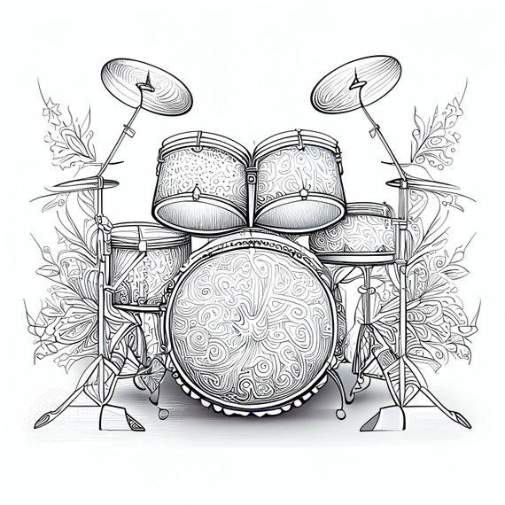 Pack stress relief coloring pages drum set digital print filigree detailed mandala instant download set coloring pages for adults