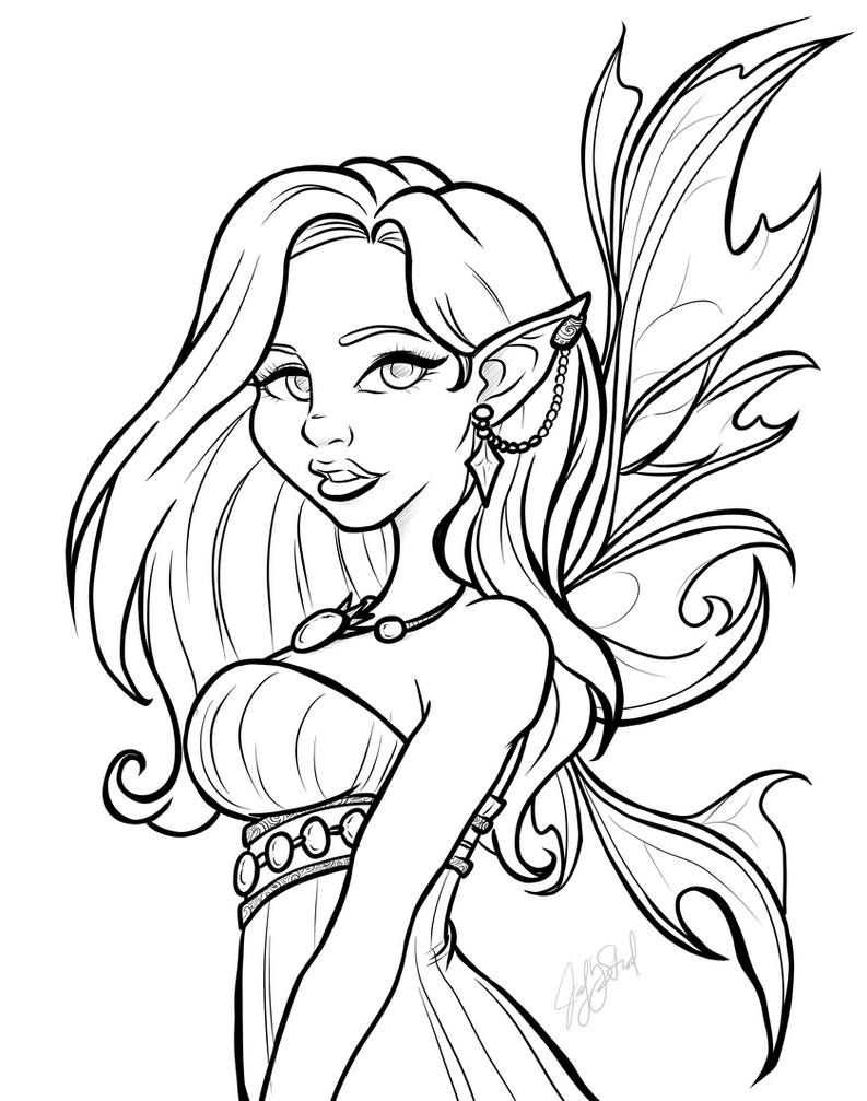 Coloring book preview fantasy elf by miserie on