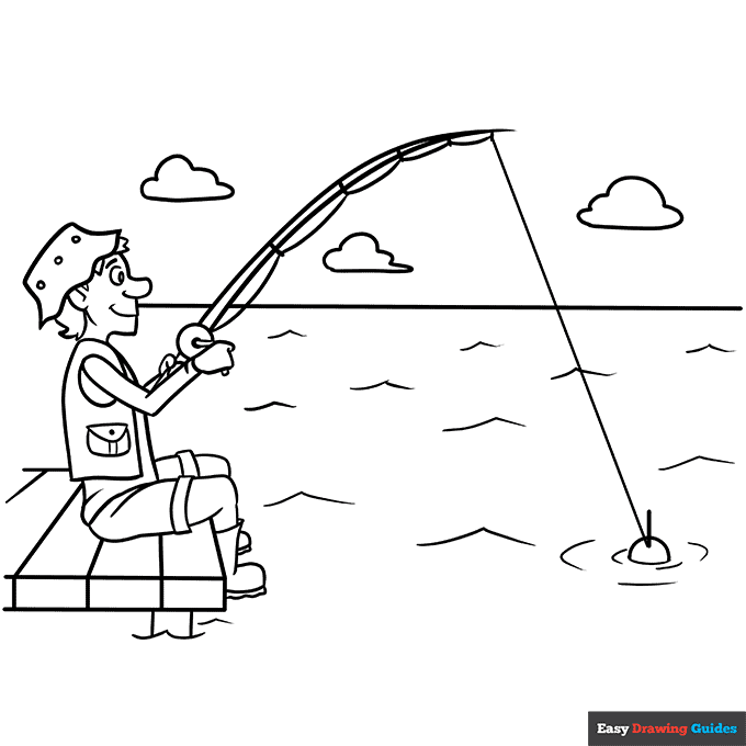 Man fishing coloring page easy drawing guides