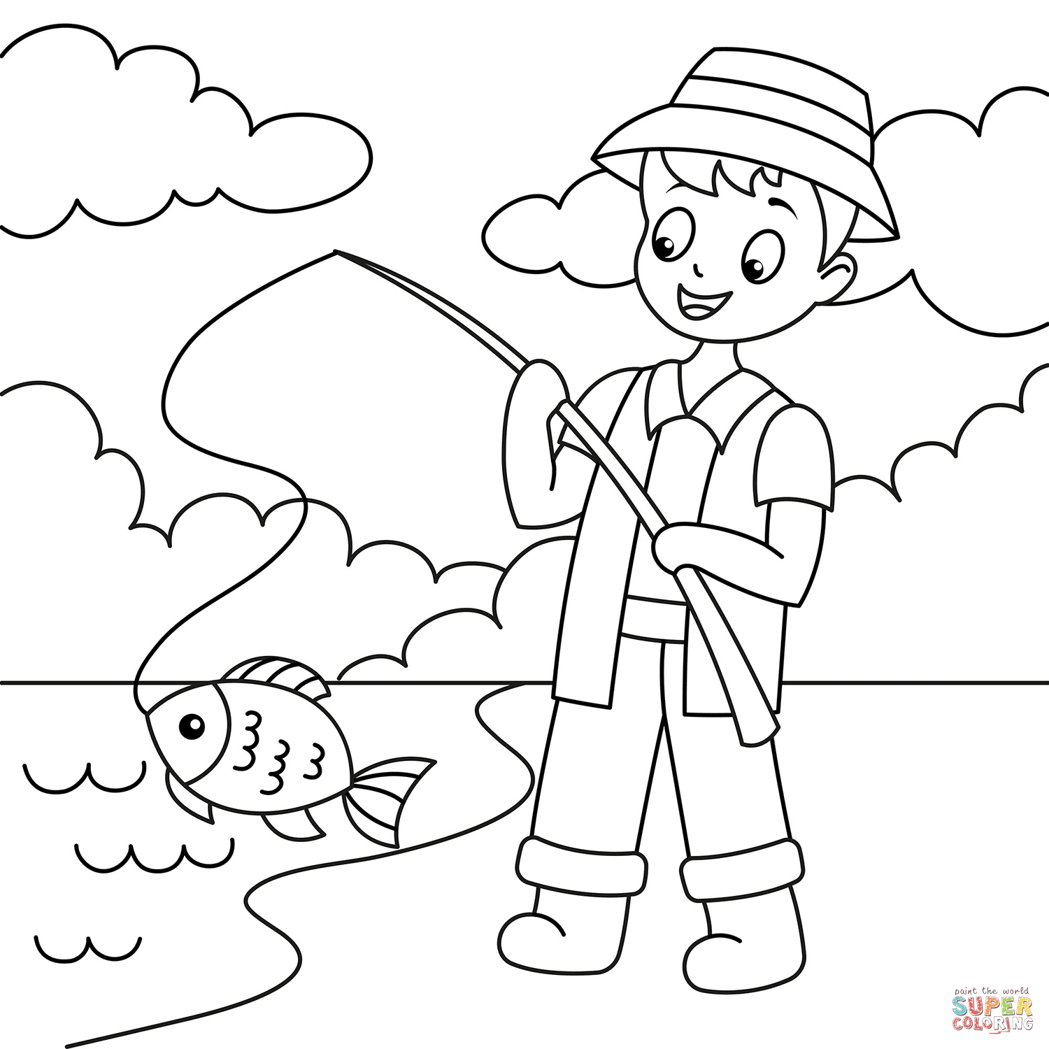 Cartoon fisherman coloring page free printable coloring pages