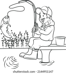 Kids fishing colouring book photos images and pictures