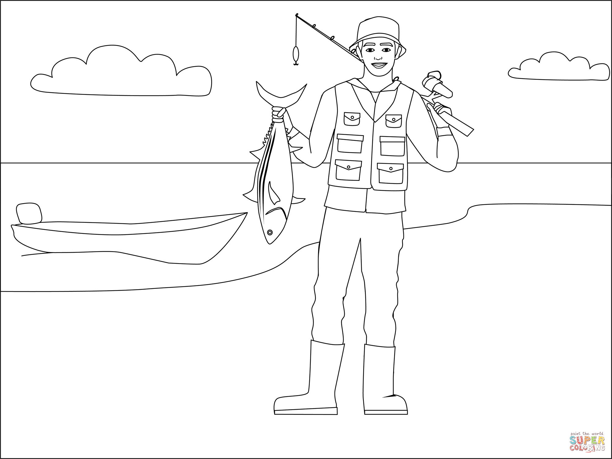 Fisherman coloring page free printable coloring pages