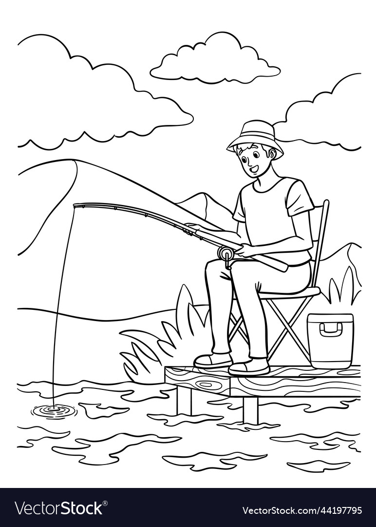 Fishing coloring page for kids royalty free vector image