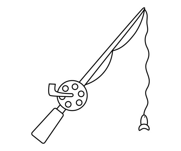 Clip art of how to draw a fishing rod stock illustrations royalty