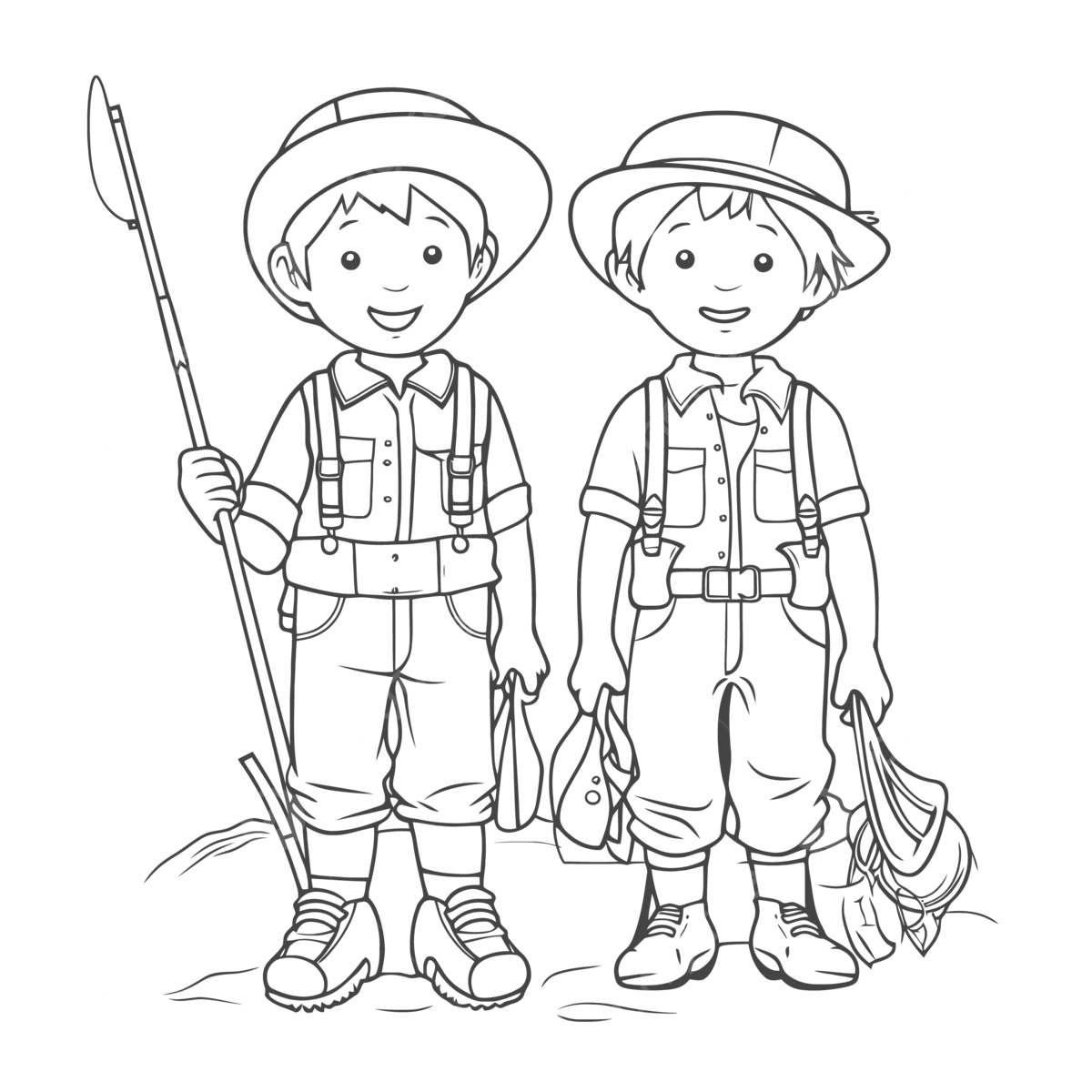 Two brothers with fishing poles for coloring page outline sketch drawing vector fish drawing wing drawing fishing drawing png and vector with transparent background for free download