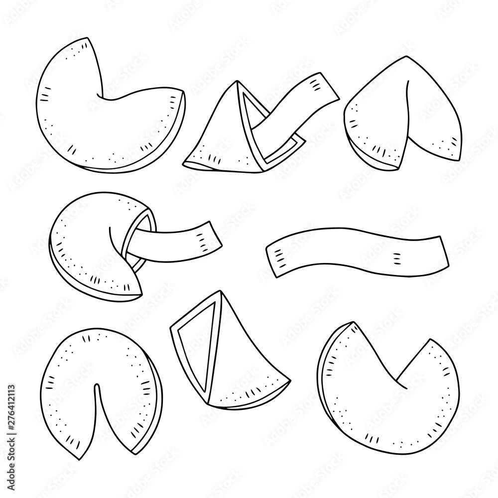 Lovely vector outline illustration of the set of the chinese fortune cookies perfect for coloring book or page vector