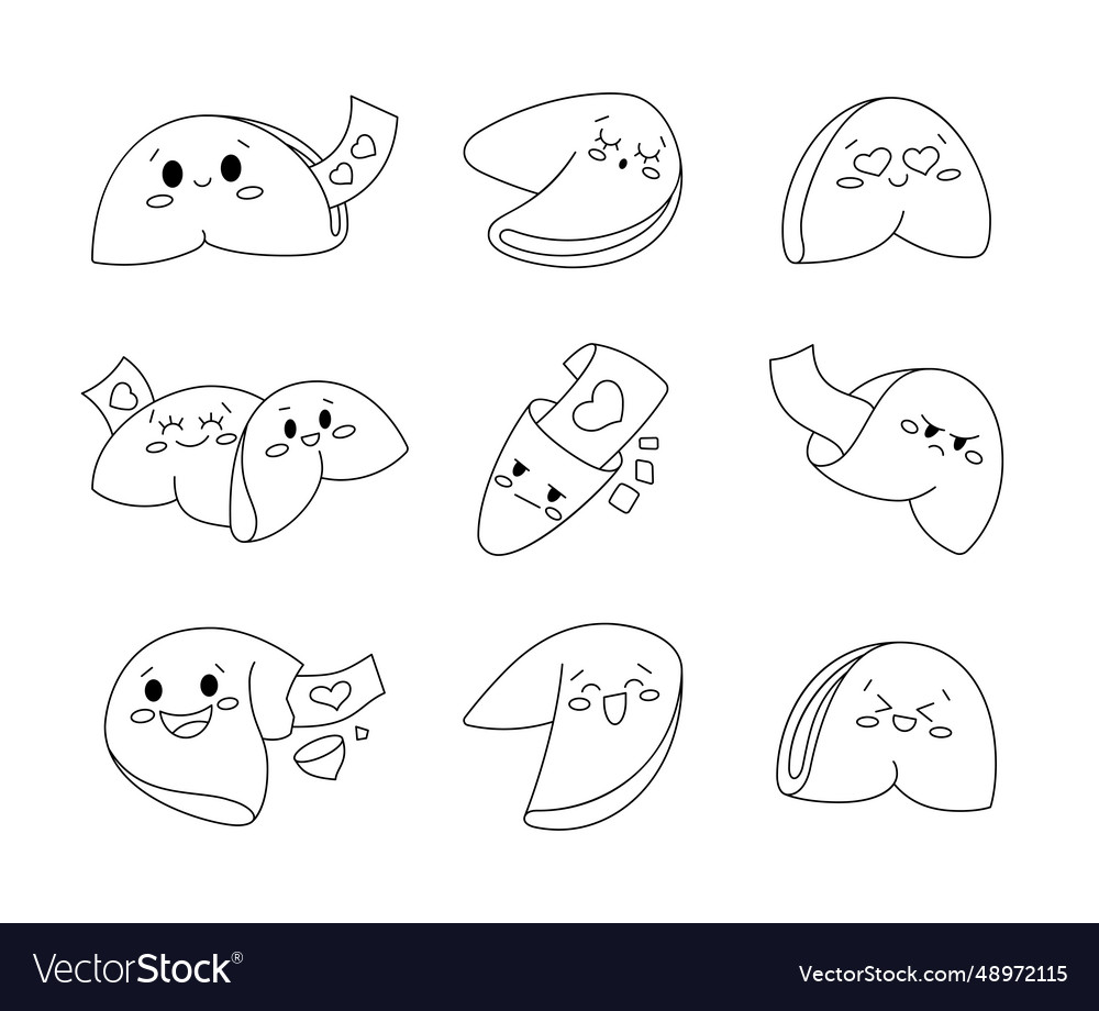 Cute fortune cookies characters coloring page vector image