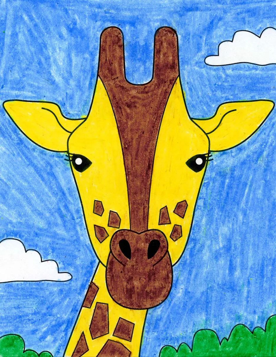 Easy how to draw a giraffe head tutorial and coloring page