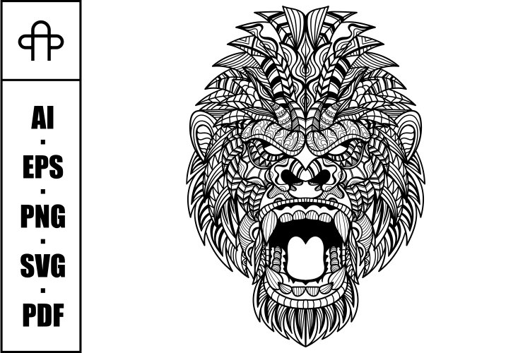 Gorilla head angry mandala zentangle coloring page