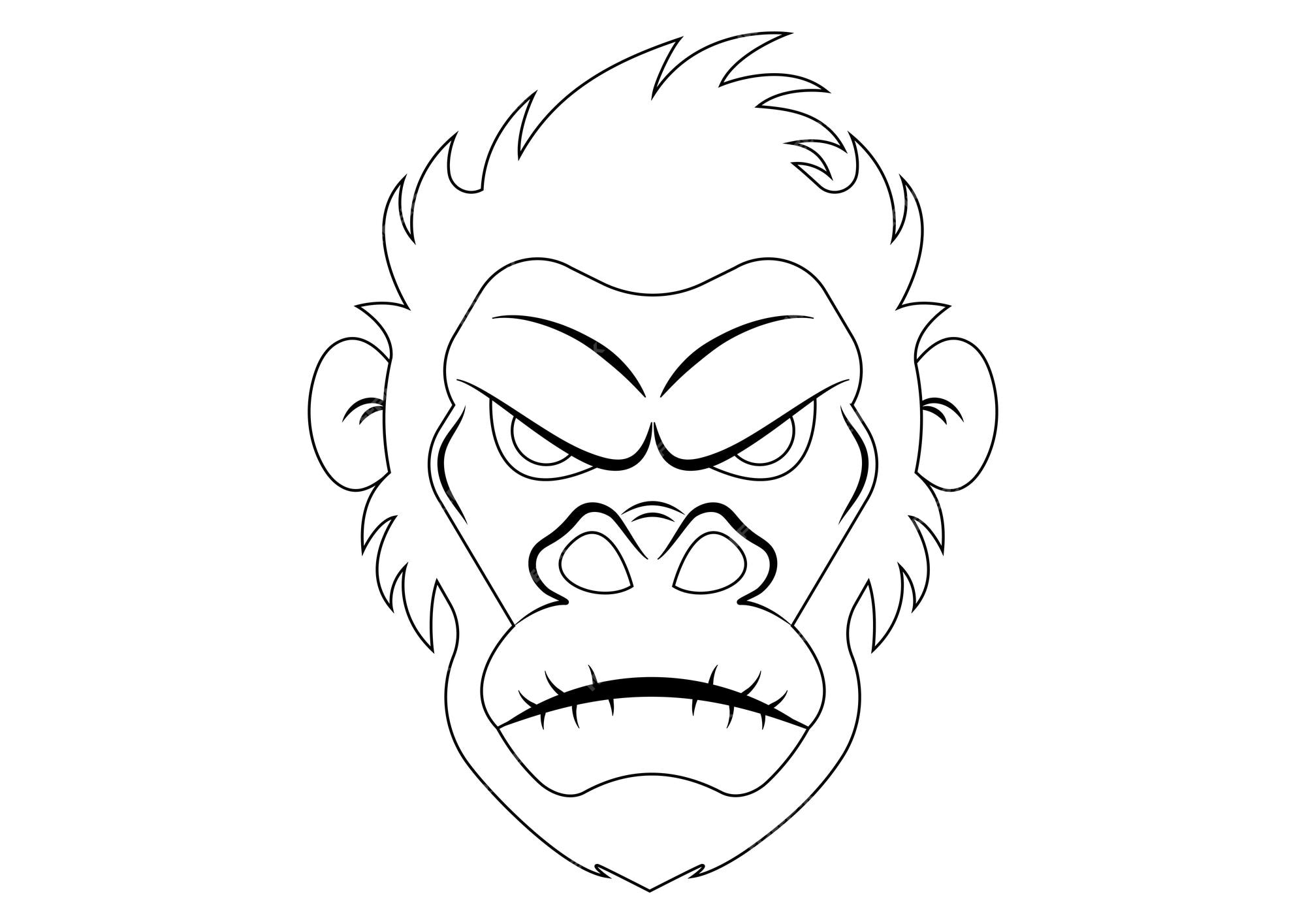 Premium vector black and white gorilla head cartoon vector coloring page of a gorilla head