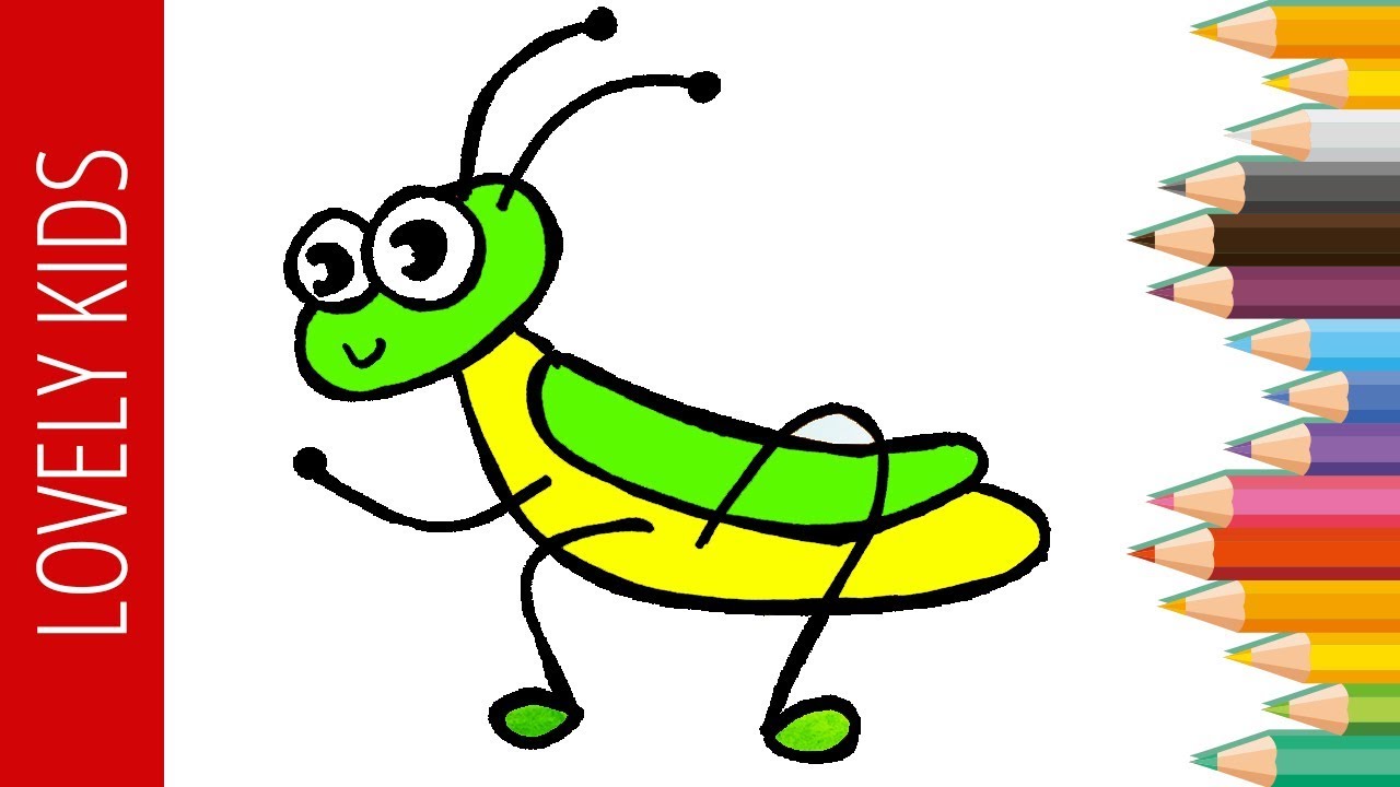 Drawing and coloring a cute grasshopper