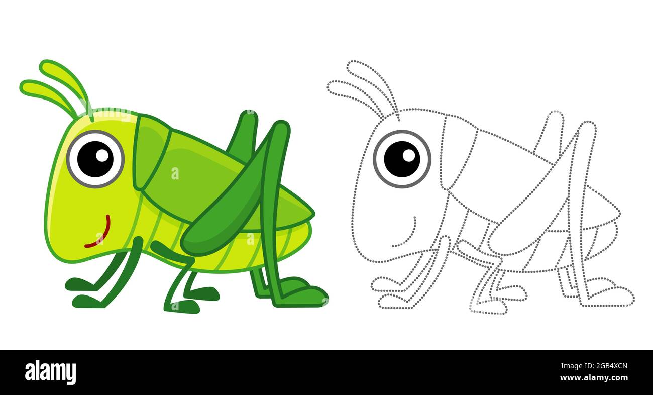 Coloring insect for children coloring book funny grasshopper in a cartoon style trace the dots and color the picture stock vector image art