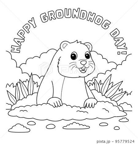 Happy groundhog day coloring page for kids