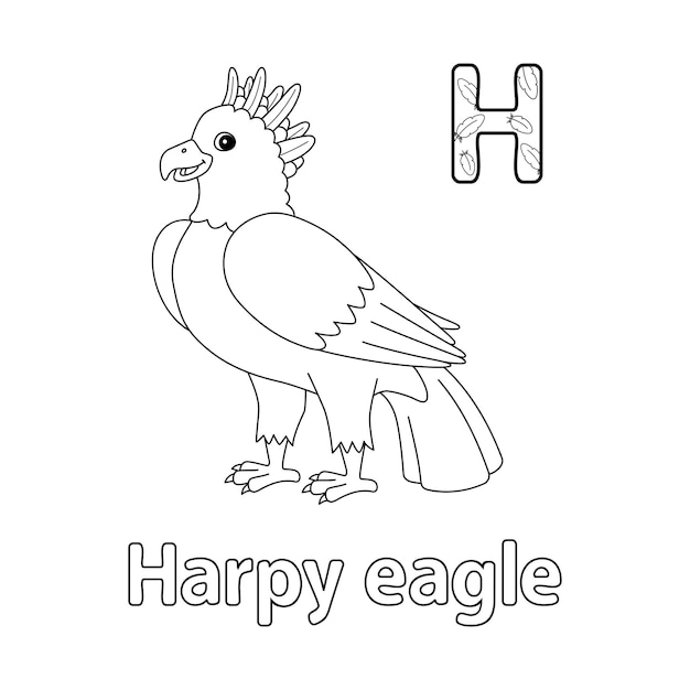 Premium vector harpy eagle alphabet abc isolated coloring page h