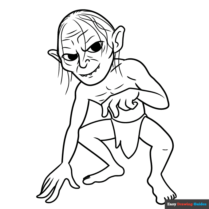 Gollum coloring page easy drawing guides