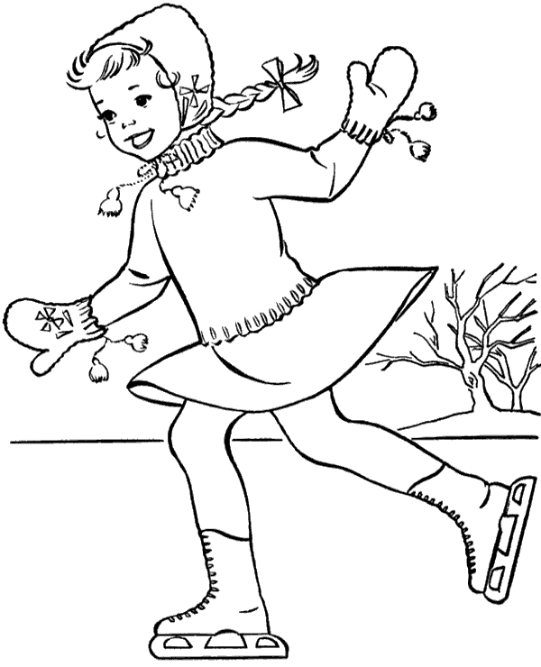 Girl skating coloring sheet winter