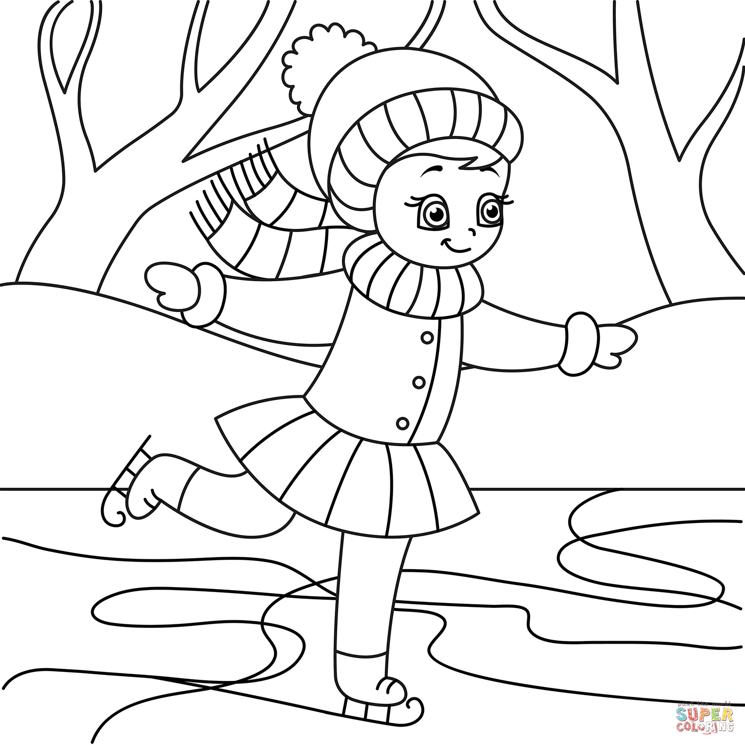 Cartoon figure skater coloring page free printable coloring pages