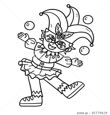 Mardi gras jester boy isolated coloring page