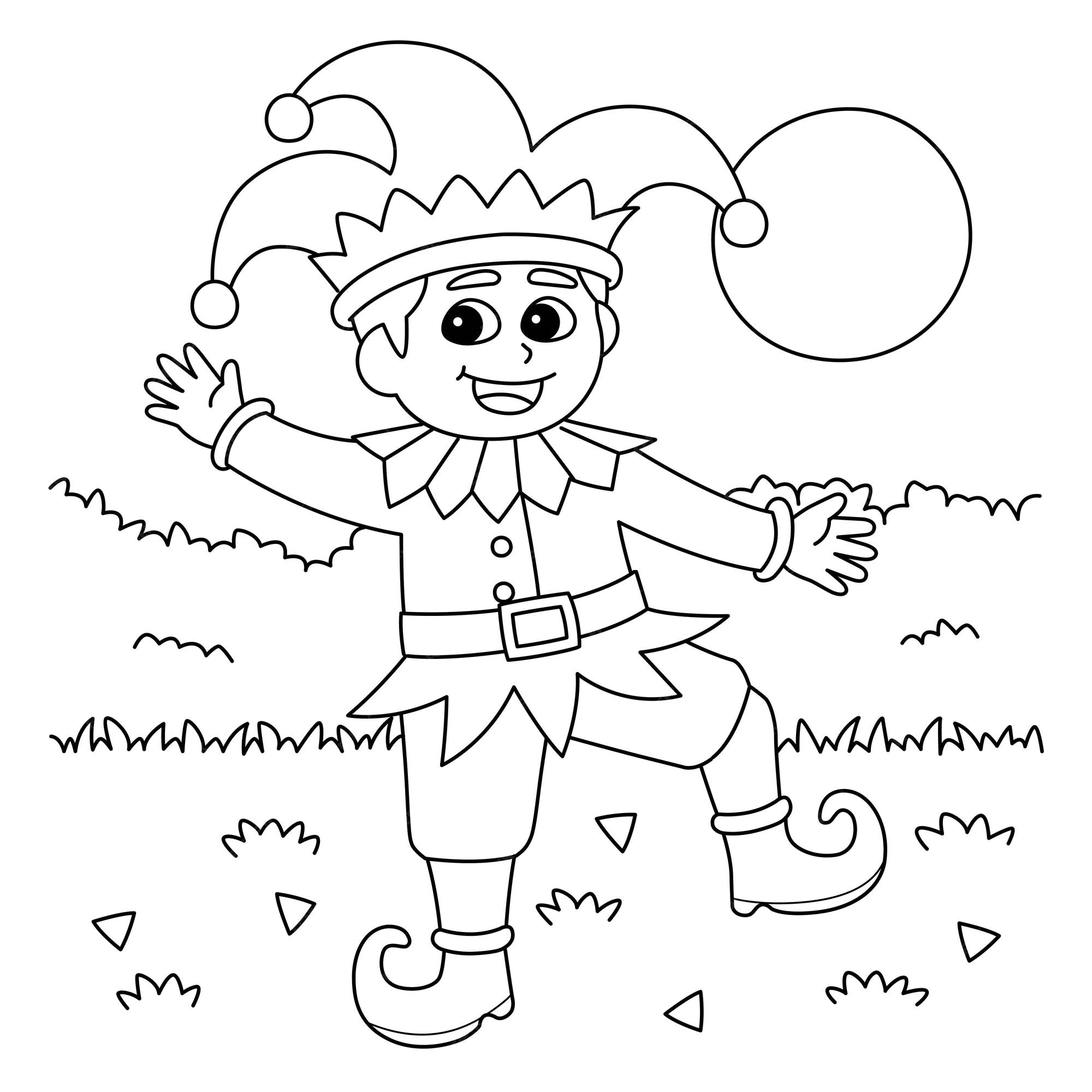 Premium vector mardi gras jester boy coloring page for kids