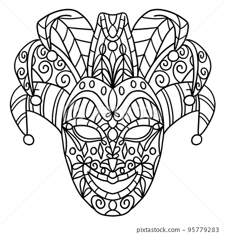 Mardi gras jester mask isolated coloring page