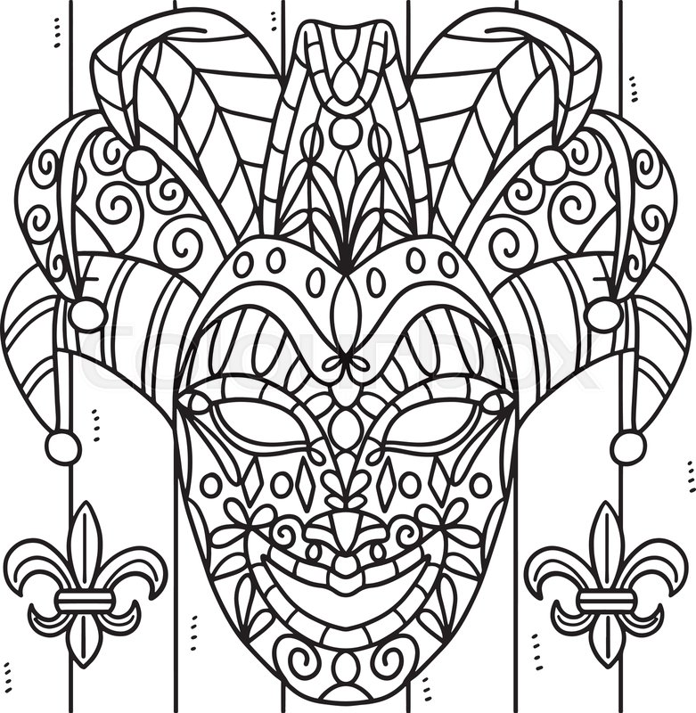 Mardi gras jester mask coloring page for kids stock vector