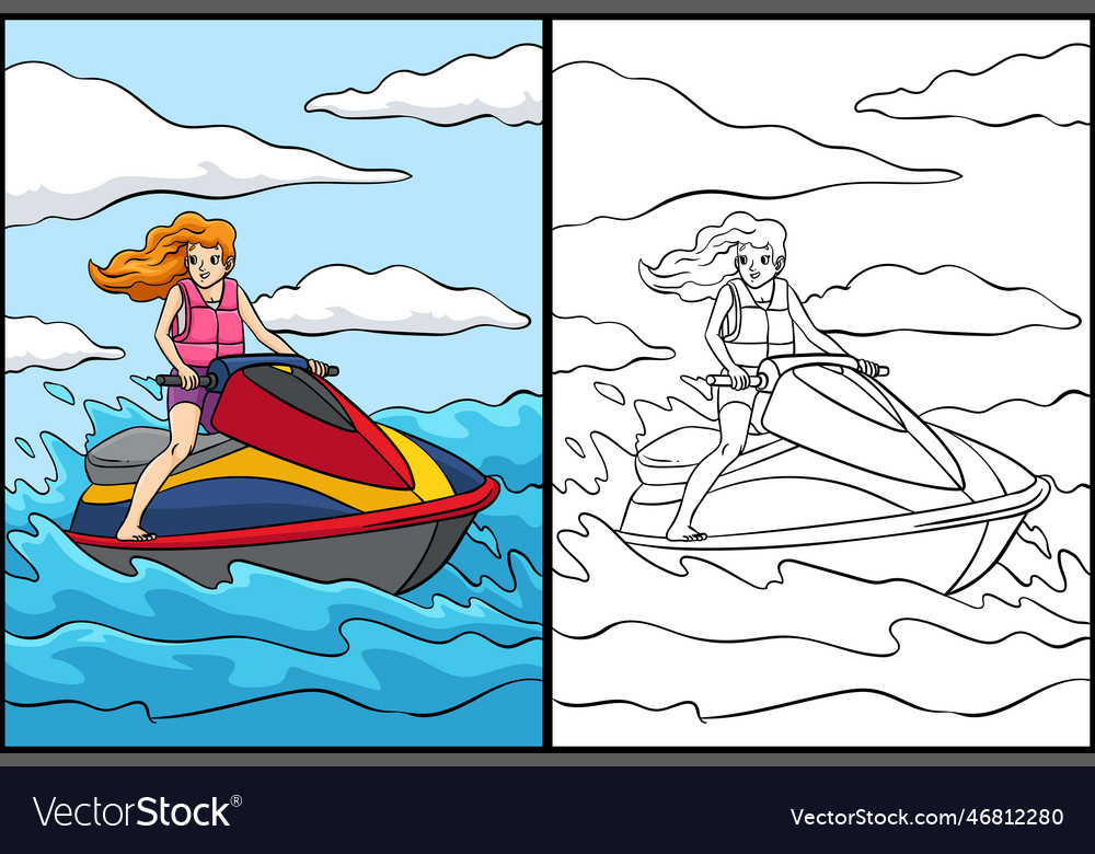 Jet ski coloring page colored royalty free vector image