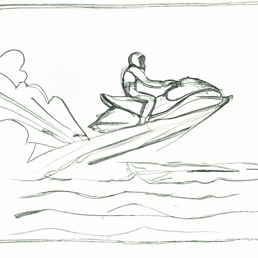 Natetaylor make me a storyboard pencil sketch of a jetski being ridden black and white simple pencilsketch