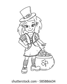 Cute cartoon irish leprechaun girl pot stock vector royalty free