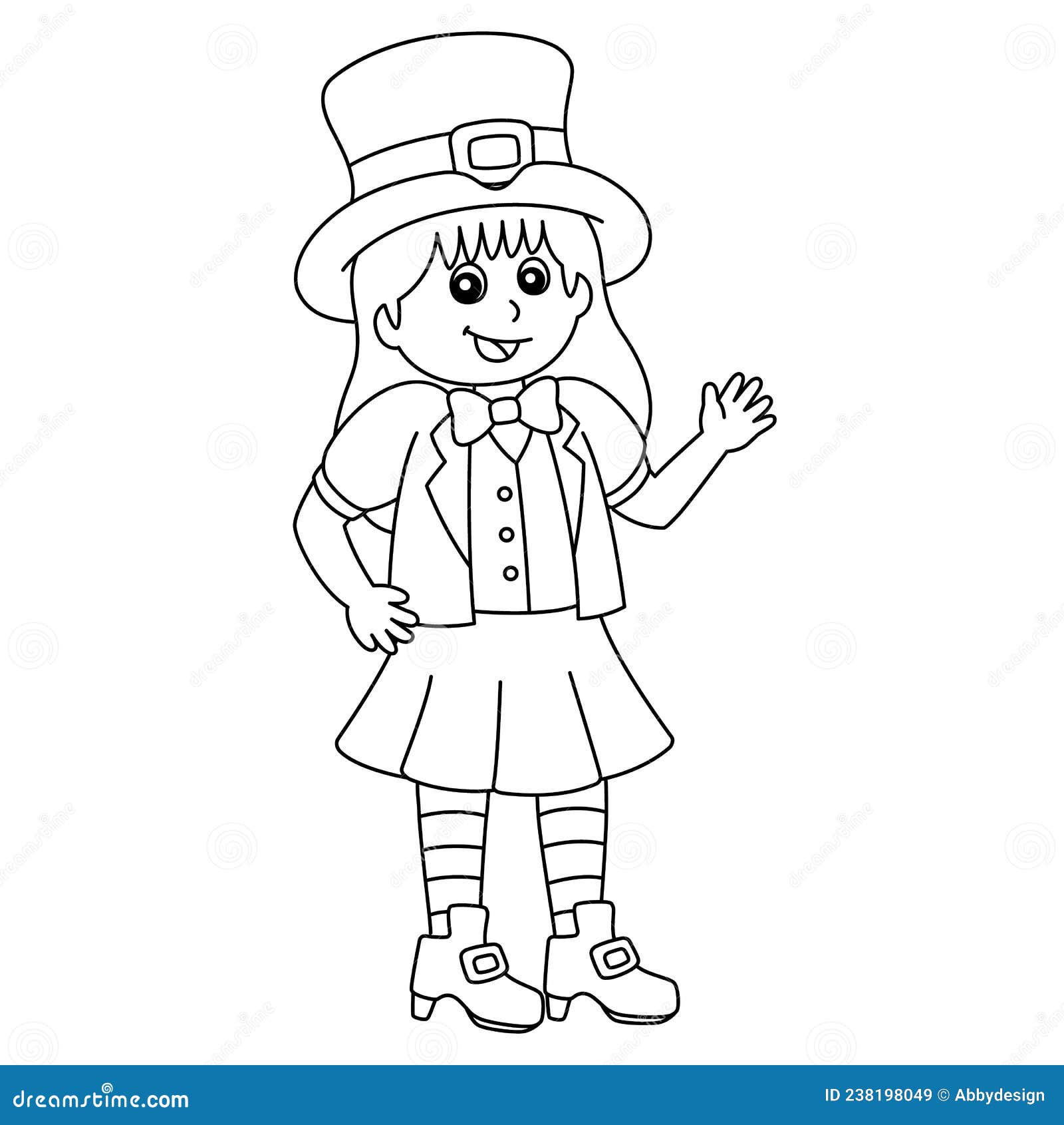 St patricks day leprechaun girl coloring page stock vector