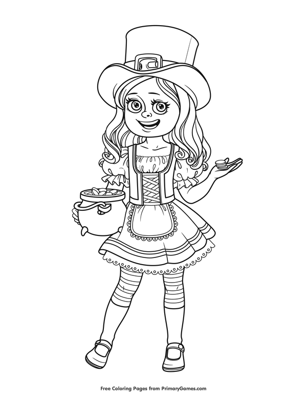 Girl in st patricks day costume coloring page â free printable ebook leprechaun costume coloring pages girl costumes