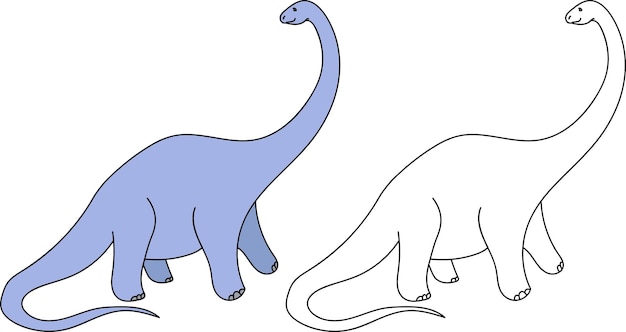 Premium vector vector illustration coloring page book for kids with big blue diplodocus dinosaur with a long neck