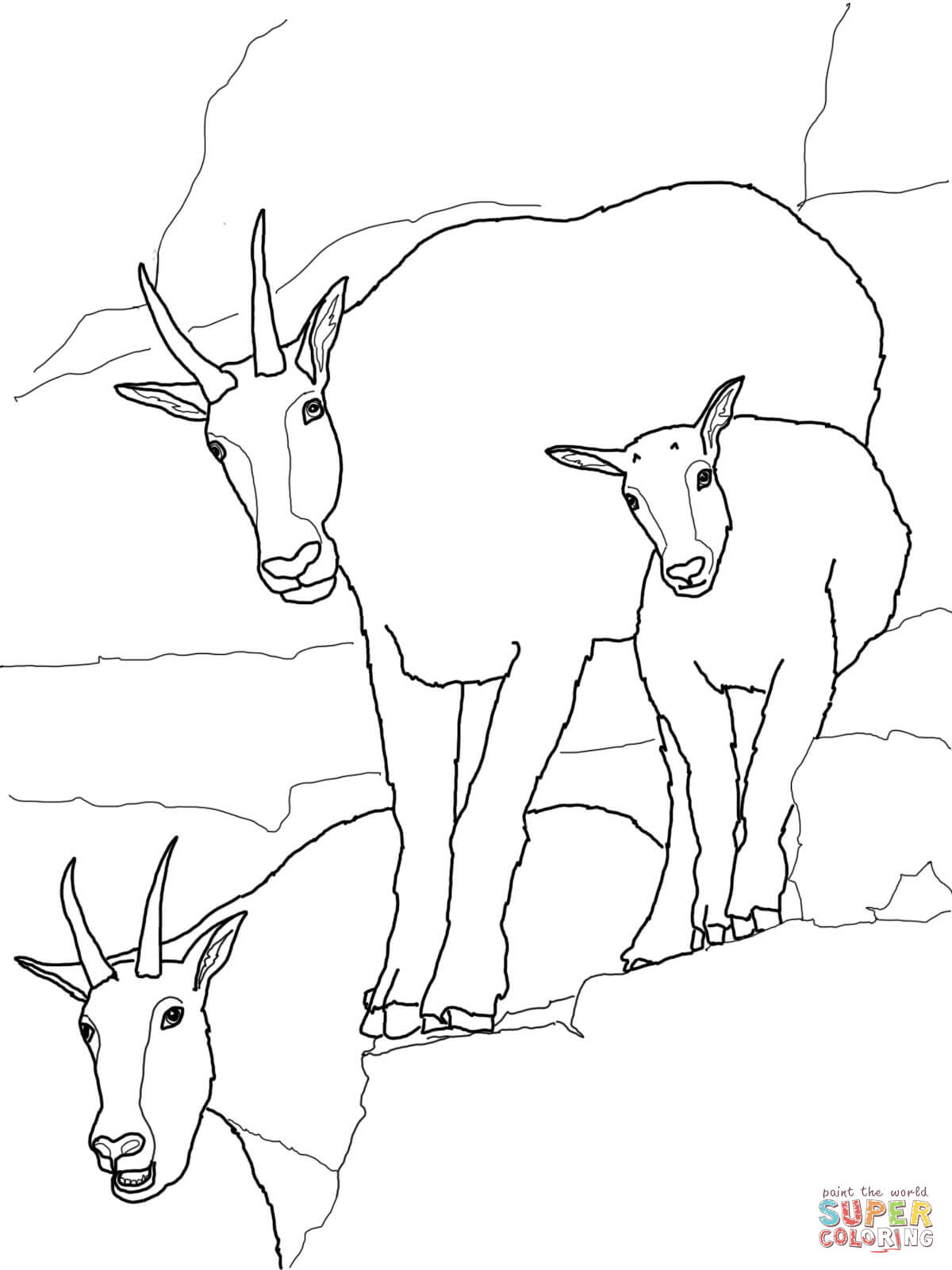 Mountain goat baby with family coloring page free printable coloring pages