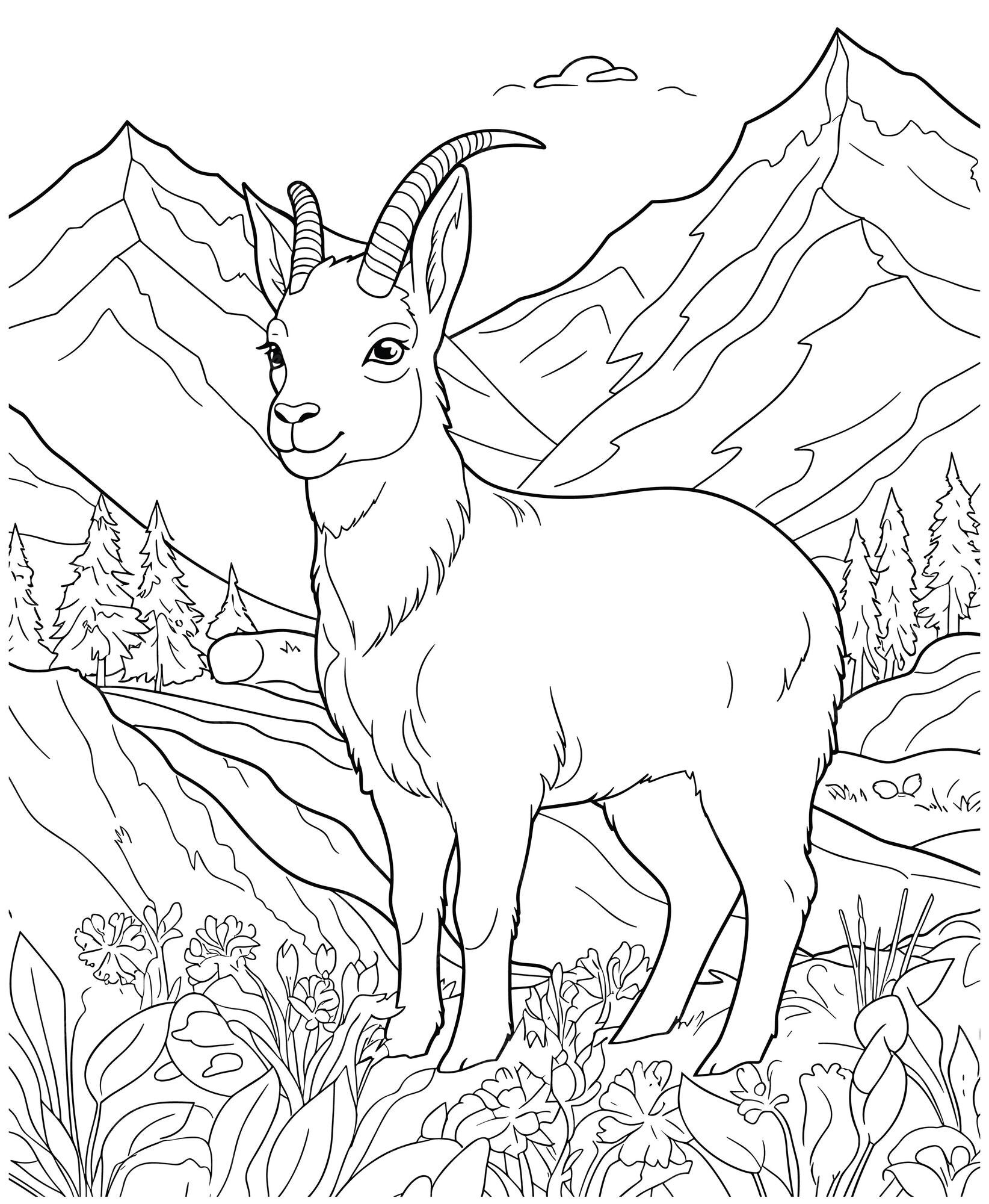 Premium vector mountain goat coloring page