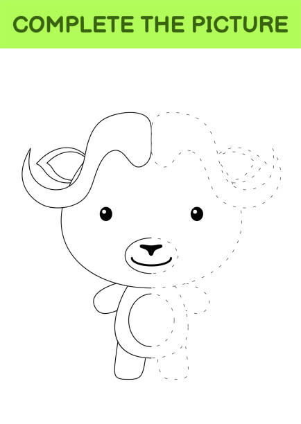 Plete the picture of cute musk ox coloring book copy picture handwriting practice drawing skills training education developing printable worksheet activity page cartoon vector illustration stock illustration