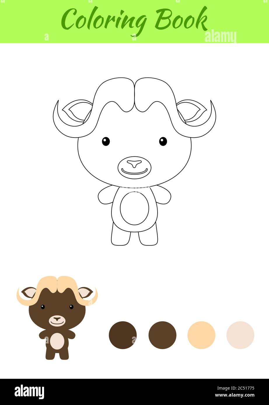 Coloring page happy little baby musk ox coloring book for kids educational activity for preschool years kids and toddlers with cute animal stock vector image art