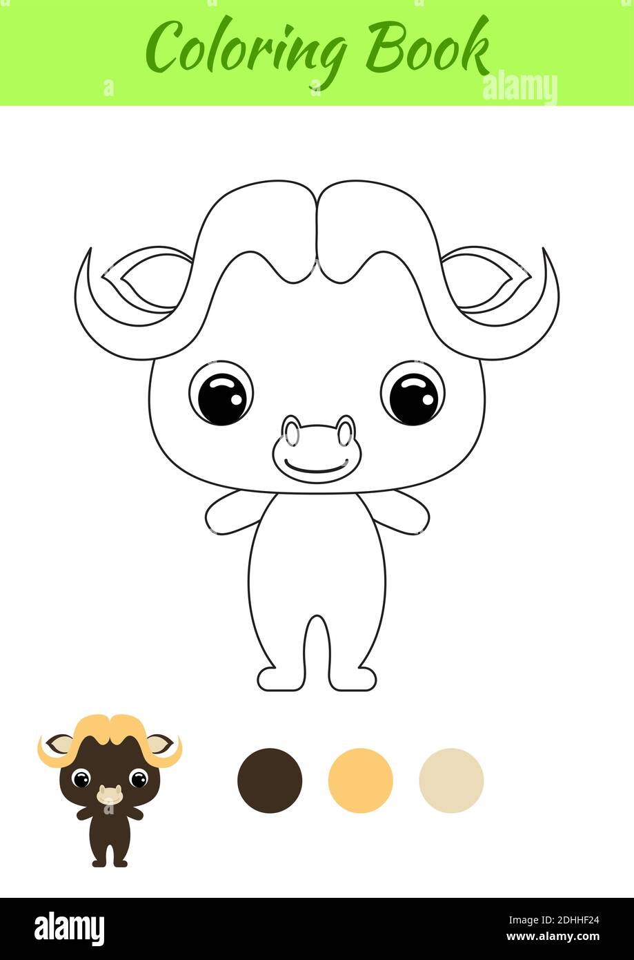 Coloring book little baby musk ox coloring page for kids educational activity for preschool years kids and toddlers with cute animal stock vector image art