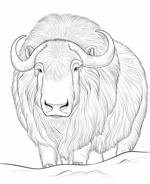 Premium ai image coloring page for kids muskox cartoon style thick lines low detail no